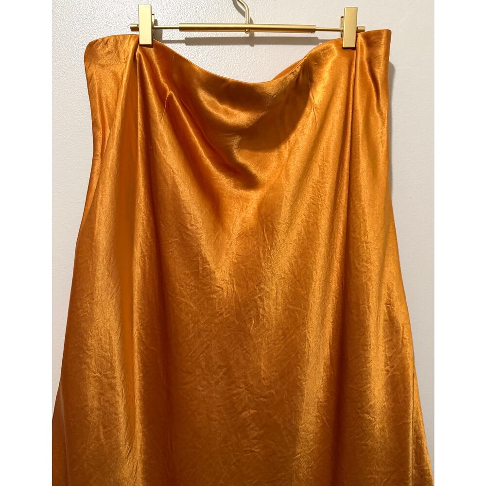 Vince Satin Midi Slip Skirt Gold Sap Orange 1X Luxurious Chic Classy - Picture 8 of 14